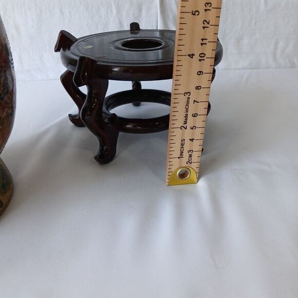 Satsuma Style Large Asian Morriage Porcelain Gold Handle W/ Stand 18" - Picture 12 of 13